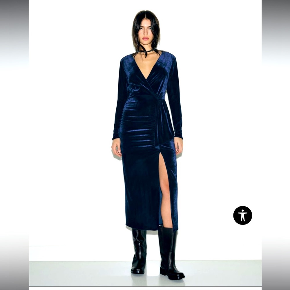 Velvet Midi Dress, Zara, Midnight Blue, Size M.